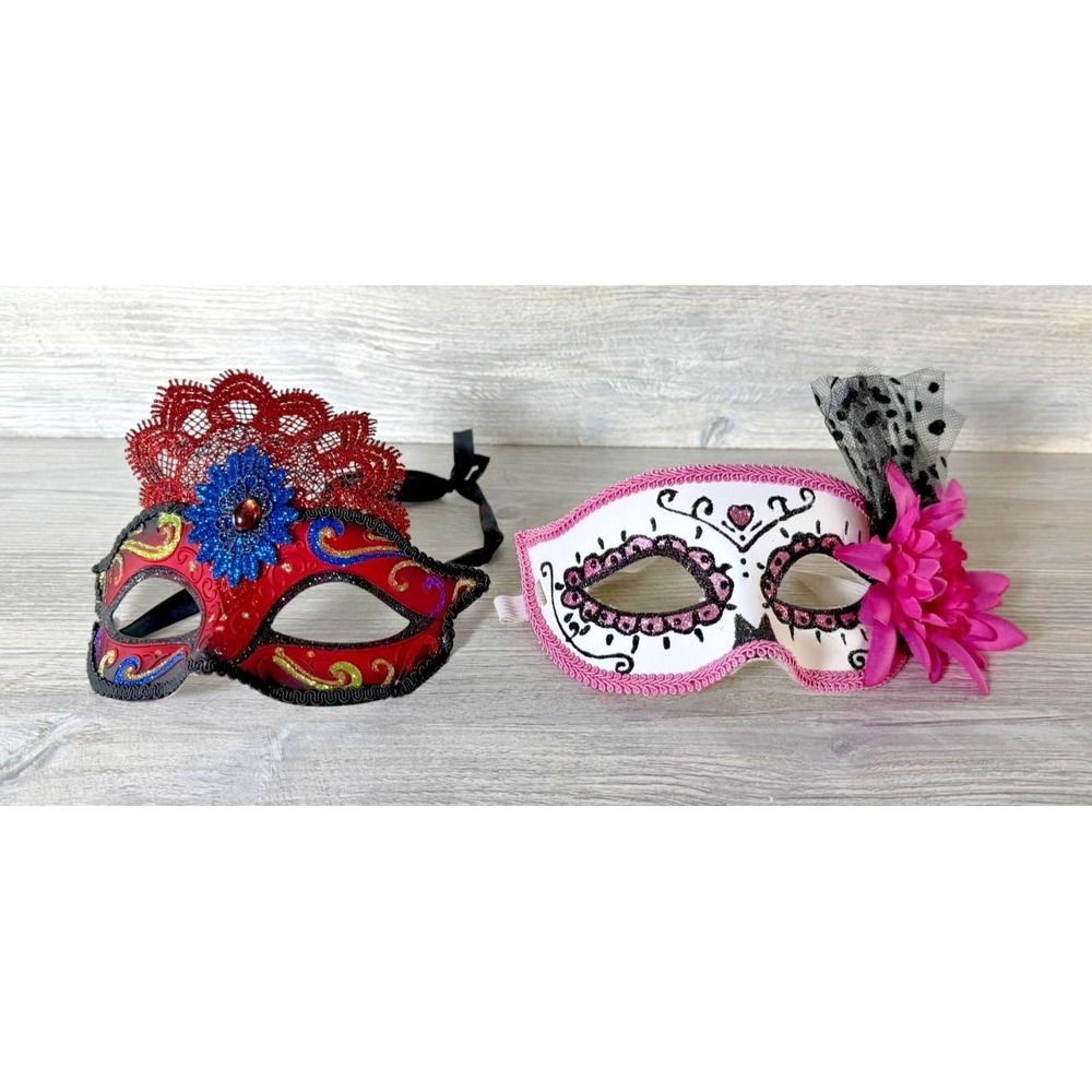 2 Masquerade Party Eye Masks Halloween Mardi Gras Wedding Ball Theater Mask